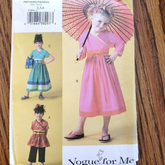 Y2K Vogue Pattern V7894 Toddler Girls Oriental Wrap Dress Top Pants 2 3 4 - Picture 1 of 3